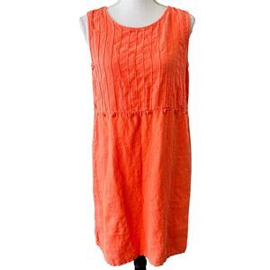 Russ Berens 100% Linen Lagenlook Orange Sleeveless Dress Coastal Earthy - Small